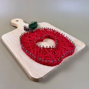 Handmade Apple String Art on Wooden Board – Rustic Wall Decor